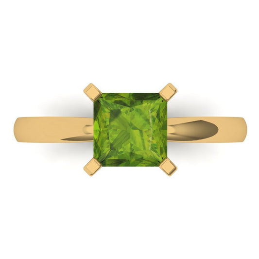 1.5 cttw Natural Peridot Solitaire  Engagement Ring - Solid Yellow Gold (VVS1, Princess Cut,6.5mm)