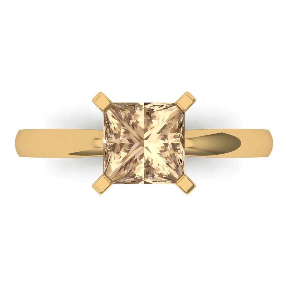 1.5 cttw Yellow Moissanite Solitaire  Engagement Ring - Solid Gold (Princess Cut,6.5mm)