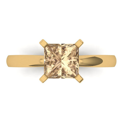 1.5 cttw Yellow Moissanite Solitaire  Engagement Ring - Solid Gold (Princess Cut,6.5mm)