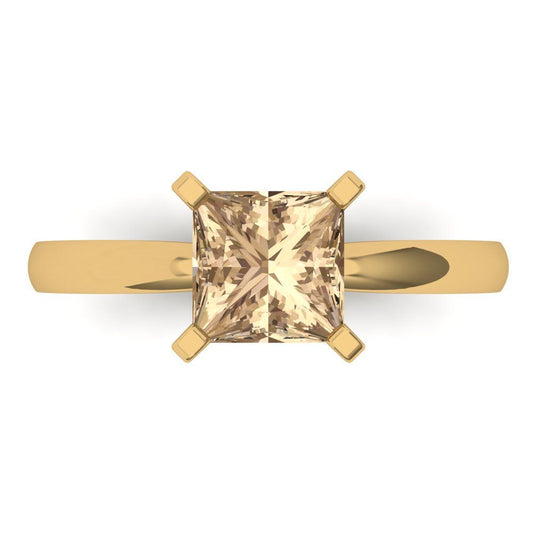 1.5 cttw Yellow Moissanite Solitaire  Engagement Ring - Solid Yellow Gold (VVS1, Princess Cut,6.5mm)