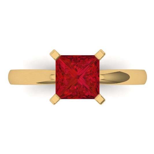 1.5 cttw Simulated Ruby Solitaire  Engagement Ring - Solid Yellow Gold (VVS1, Princess Cut,6.5mm)