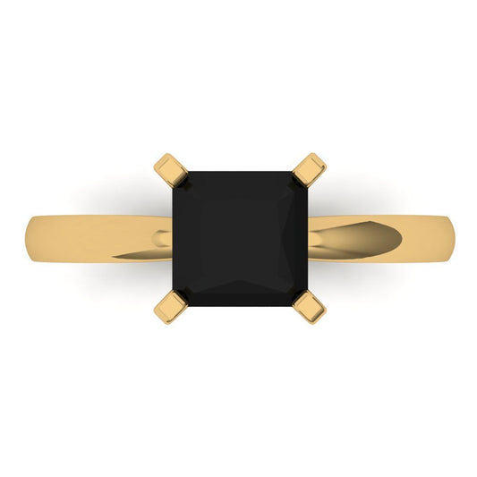 1.5 cttw Natural Onyx Solitaire  Engagement Ring - Solid Yellow Gold (VVS1, Princess Cut,6.5mm)