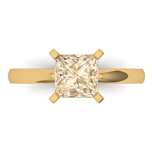1.5 cttw Natural Morganite Solitaire  Engagement Ring - Solid Yellow Gold (VVS1, Princess Cut,6.5mm)