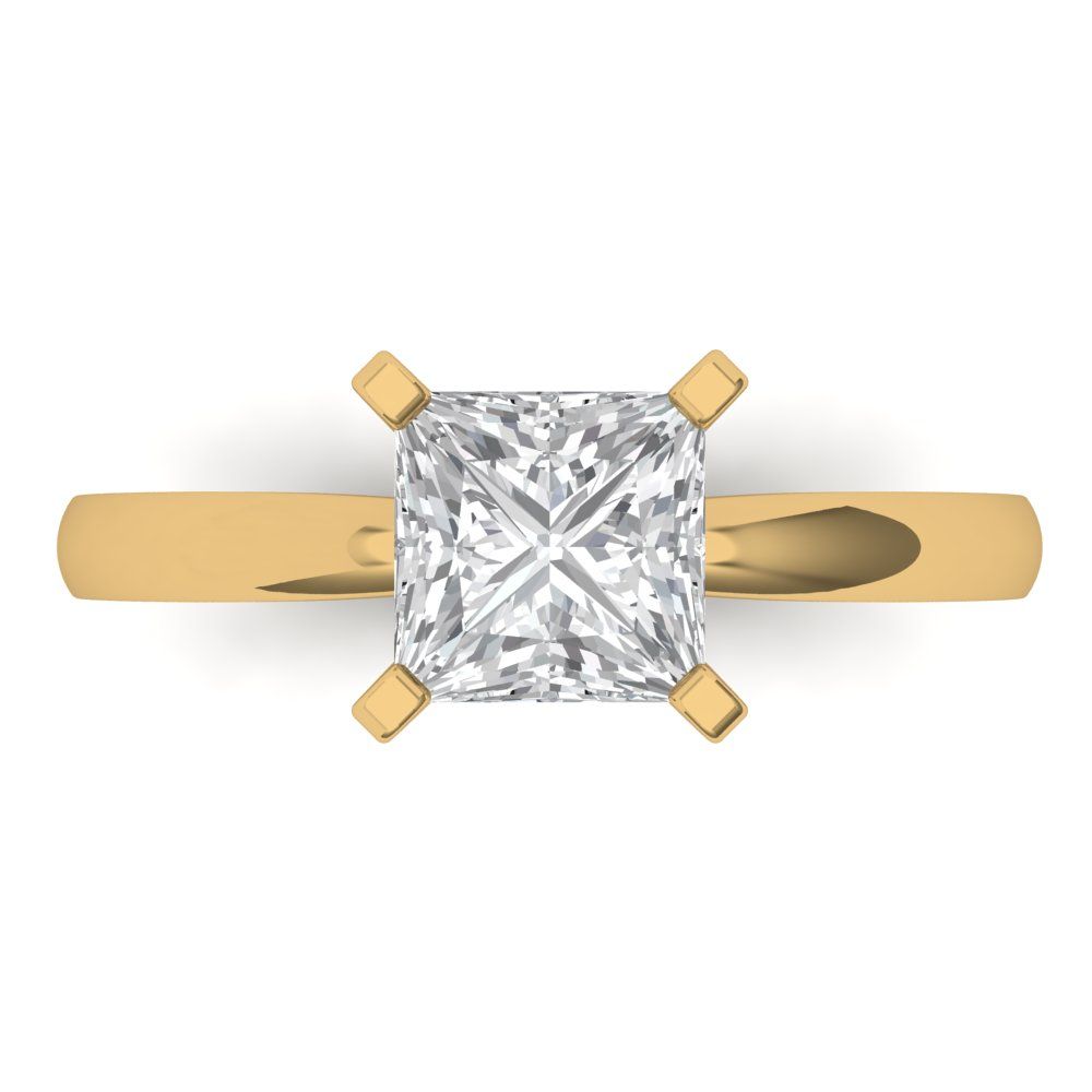 1.5 cttw White Sapphire Solitaire  Engagement Ring - Solid Gold (Princess Cut,6.5mm)