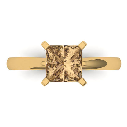 1.5 cttw Zirconia Simulated Champagne Diamond Solitaire  Engagement Ring - Solid Gold (VVS1, Princess Cut,6.5mm)