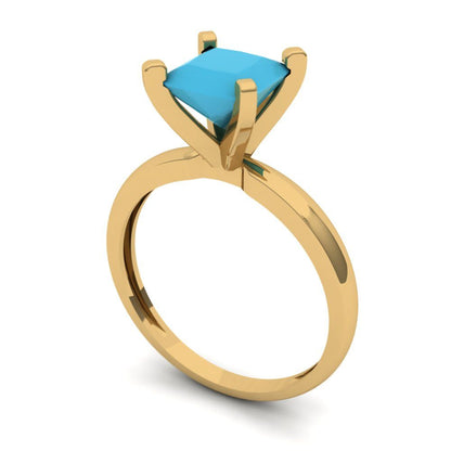 1.5 cttw Simulated Turquoise Solitaire  Engagement Ring - Solid Gold (Princess Cut,6.5mm)