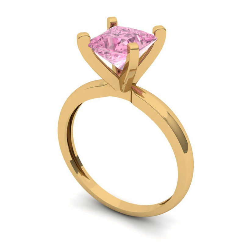 1.5 ct Brilliant Princess Cut Pink Simulated Diamond Stone Yellow Gold Solitaire Ring