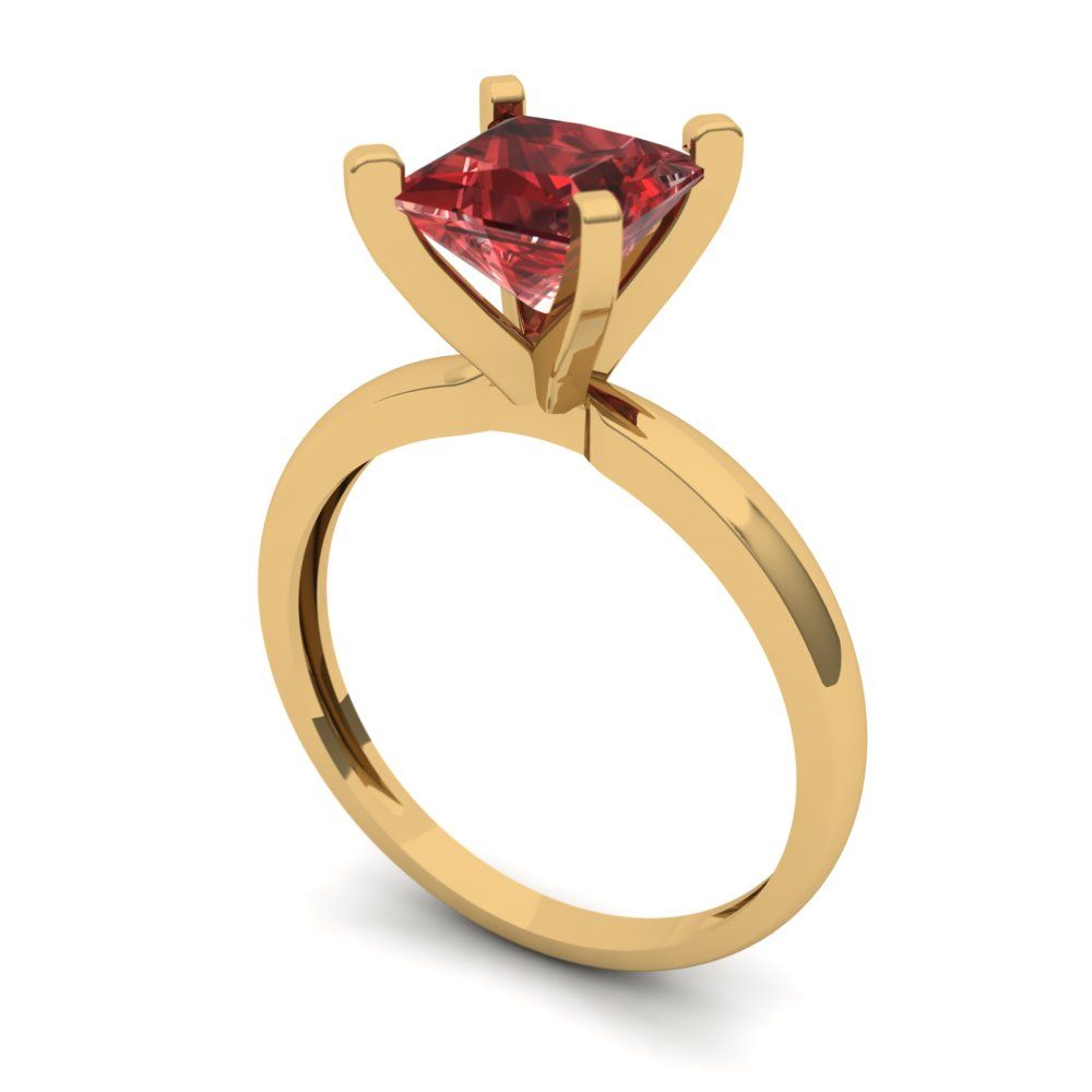 1.5 cttw Natural Garnet Solitaire  Engagement Ring - Solid Gold (Princess Cut,6.5mm)