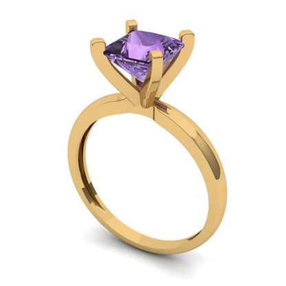 1.5 cttw Simulated Alexandrite Solitaire  Engagement Ring - Solid Gold (Princess Cut,6.5mm)