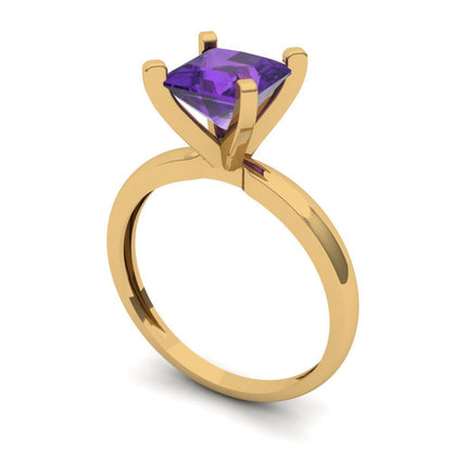 1.5 cttw Natural Amethyst Solitaire  Engagement Ring - Solid Gold (Princess Cut,6.5mm)