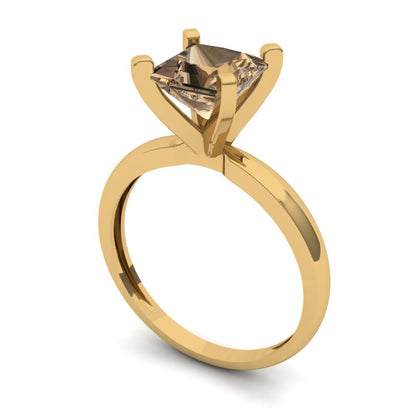 1.5 cttw Zirconia Simulated Champagne Diamond Solitaire  Engagement Ring - Solid Gold (VVS1, Princess Cut,6.5mm)