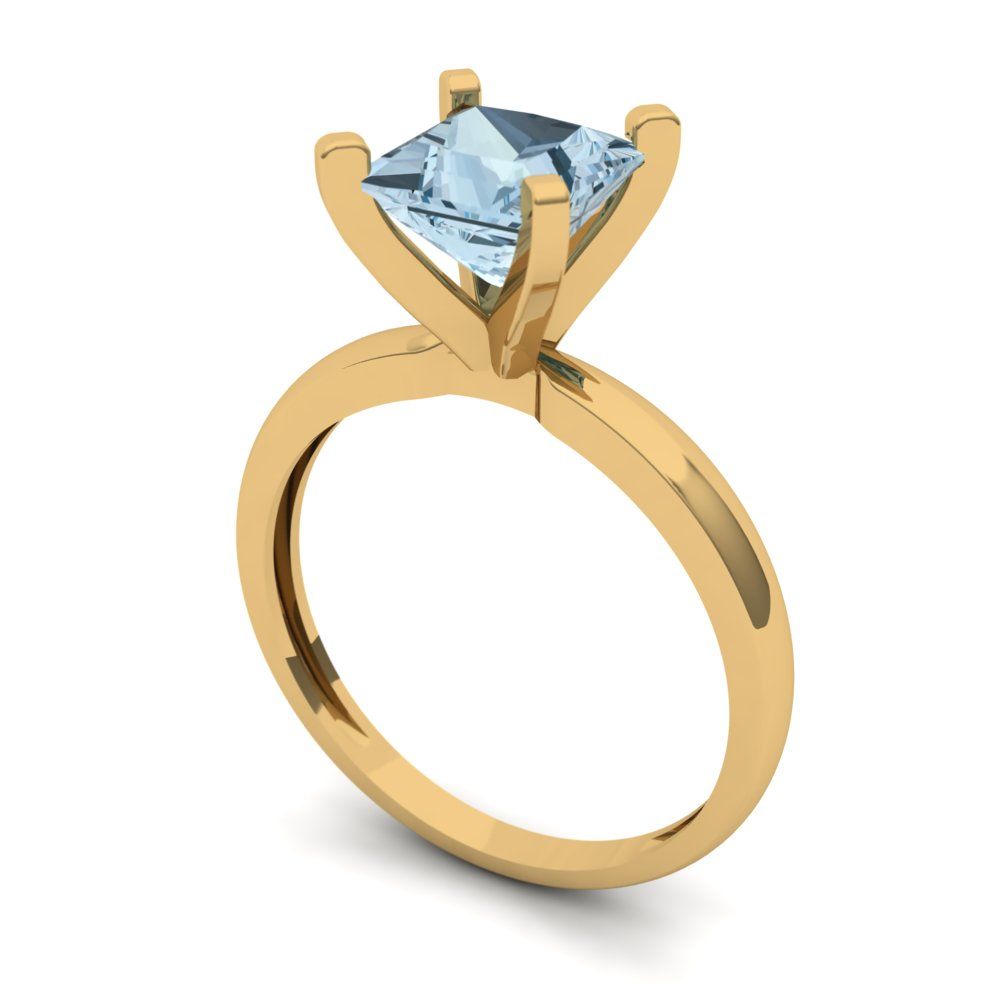 1.5 cttw Natural Aquamarine Solitaire  Engagement Ring - Solid Gold (Princess Cut,6.5mm)