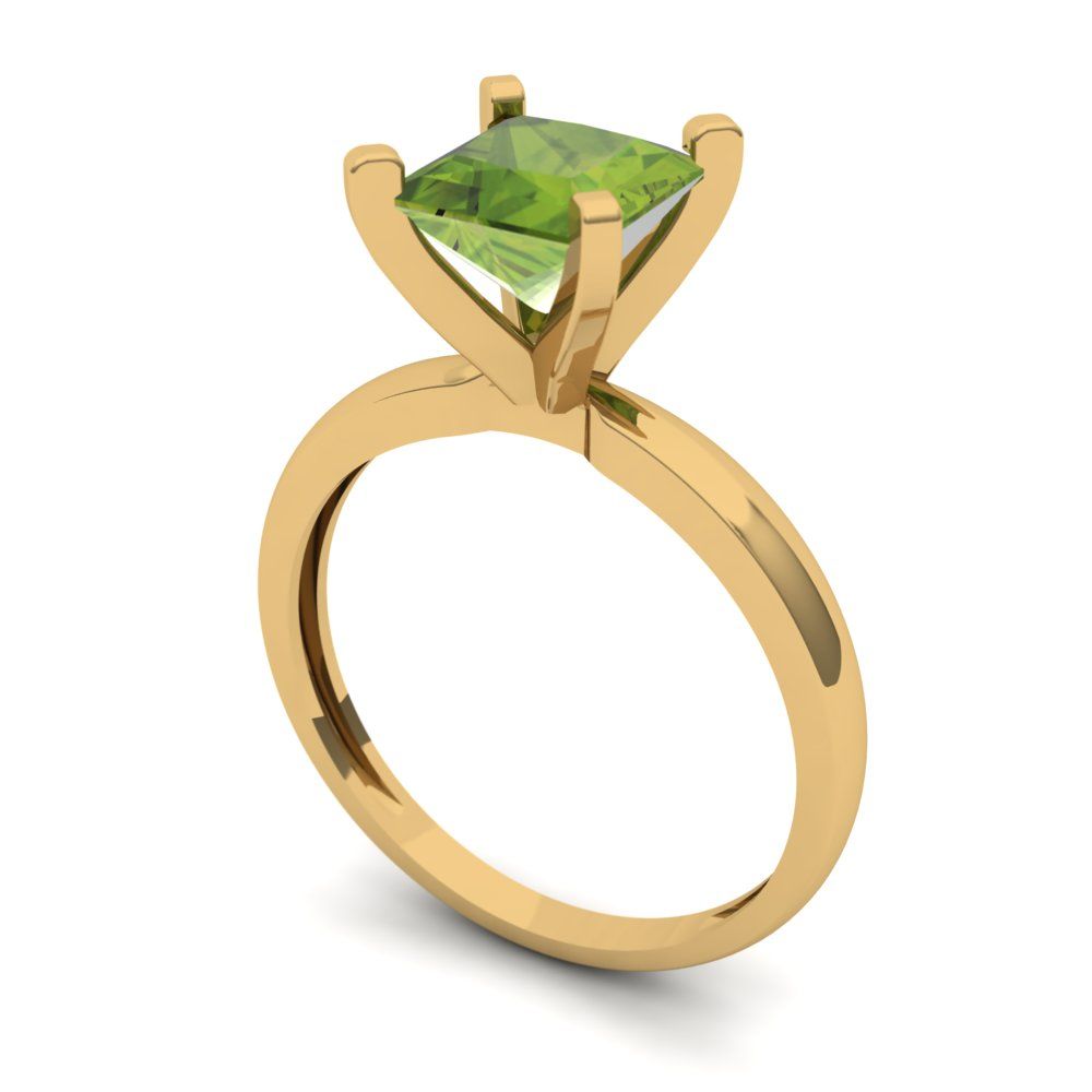 1.5 cttw Natural Peridot Solitaire  Engagement Ring - Solid Gold (Princess Cut,6.5mm)