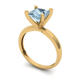 1.5 ct Brilliant Princess Cut Blue Simulated Diamond Stone Yellow Gold Solitaire Ring