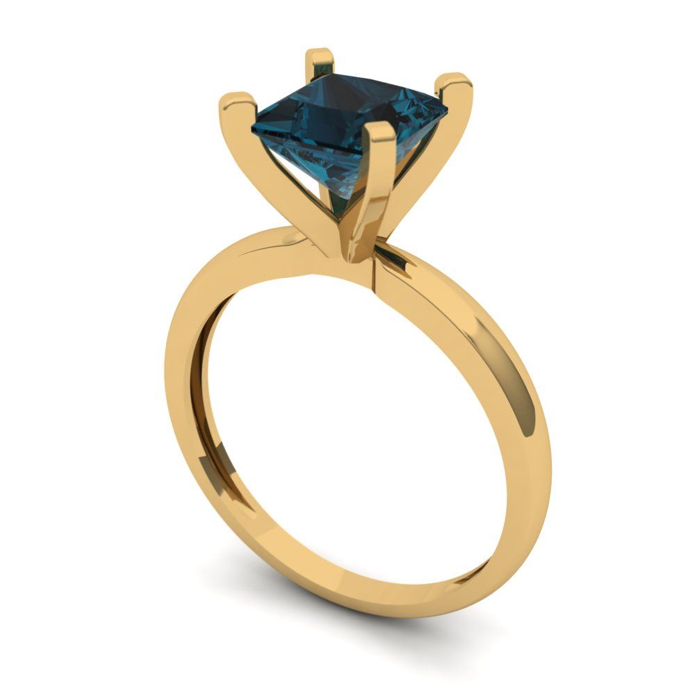 1.5 cttw Natural London Blue Topaz Solitaire  Engagement Ring - Solid Gold (Princess Cut,6.5mm)