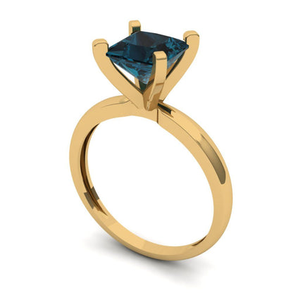 1.5 cttw Natural London Blue Topaz Solitaire  Engagement Ring - Solid Gold (Princess Cut,6.5mm)