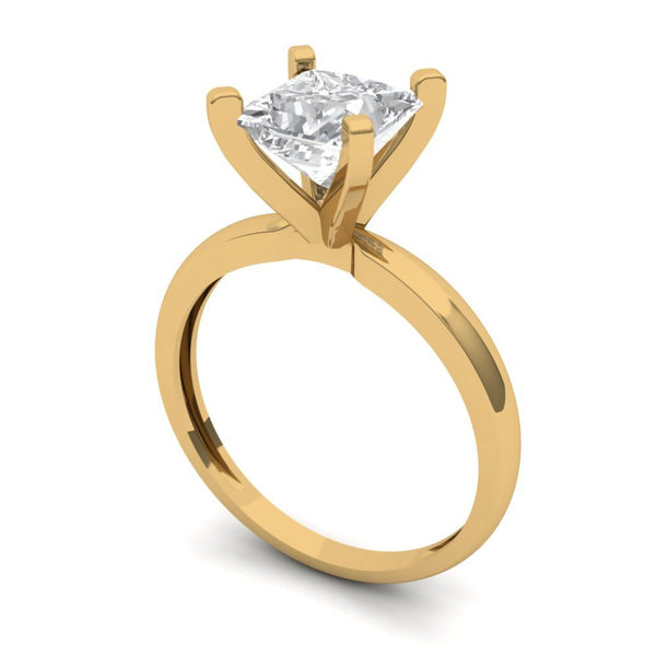 1.5 ct Brilliant Princess Cut Moissanite Stone Yellow Gold Solitaire Ring