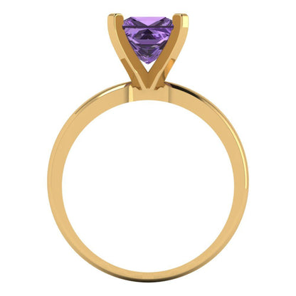 1.5 cttw Simulated Alexandrite Solitaire  Engagement Ring - Solid Gold (Princess Cut,6.5mm)