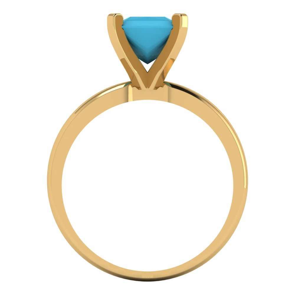 1.5 cttw Simulated Turquoise Solitaire  Engagement Ring - Solid Gold (Princess Cut,6.5mm)