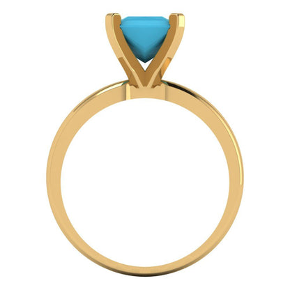1.5 cttw Simulated Turquoise Solitaire  Engagement Ring - Solid Gold (Princess Cut,6.5mm)