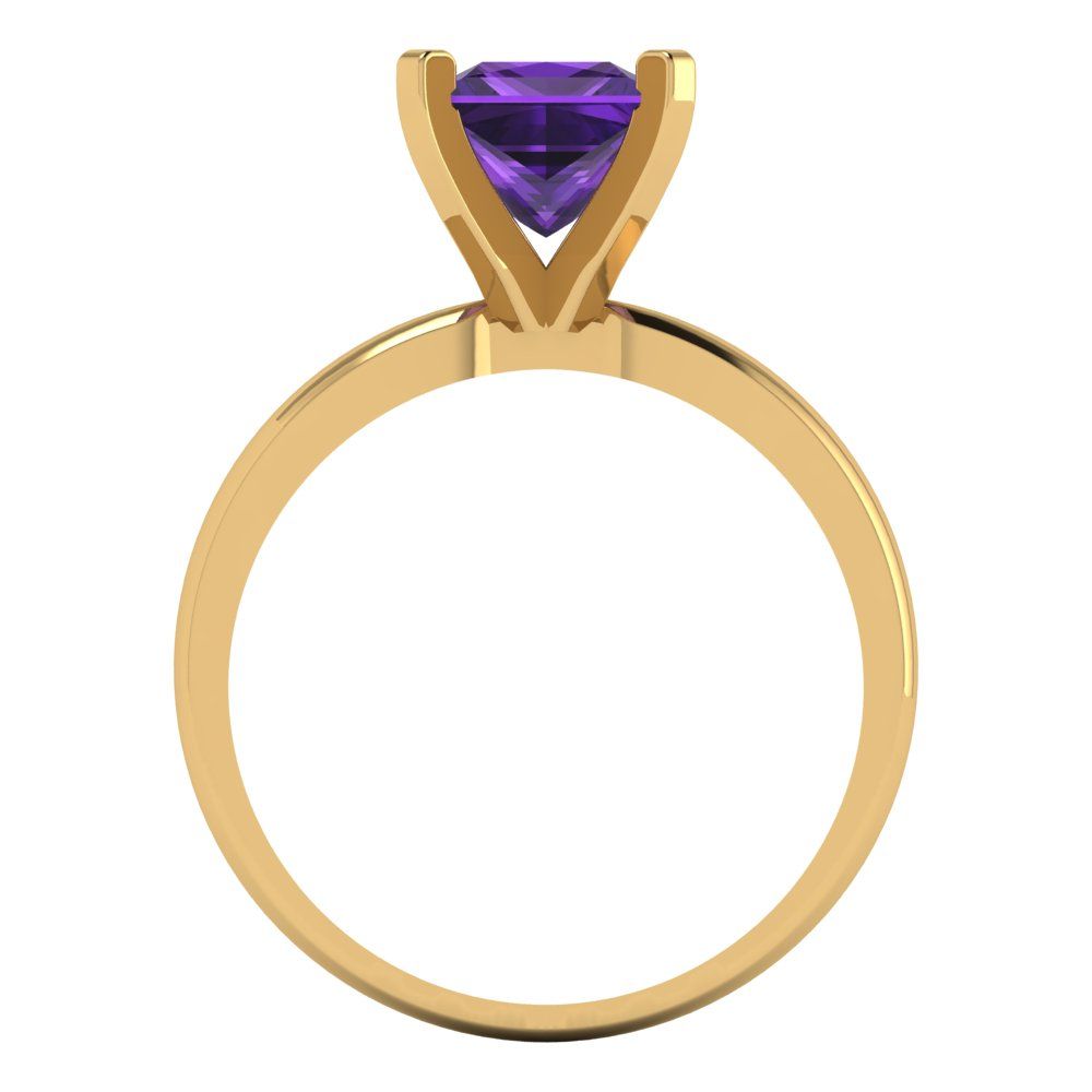 1.5 cttw Natural Amethyst Solitaire  Engagement Ring - Solid Gold (Princess Cut,6.5mm)