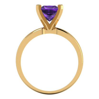 1.5 cttw Natural Amethyst Solitaire  Engagement Ring - Solid Gold (Princess Cut,6.5mm)