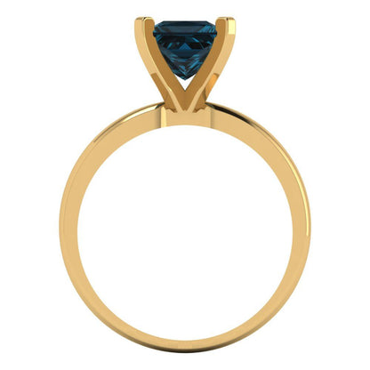 1.5 cttw Natural London Blue Topaz Solitaire  Engagement Ring - Solid Gold (Princess Cut,6.5mm)