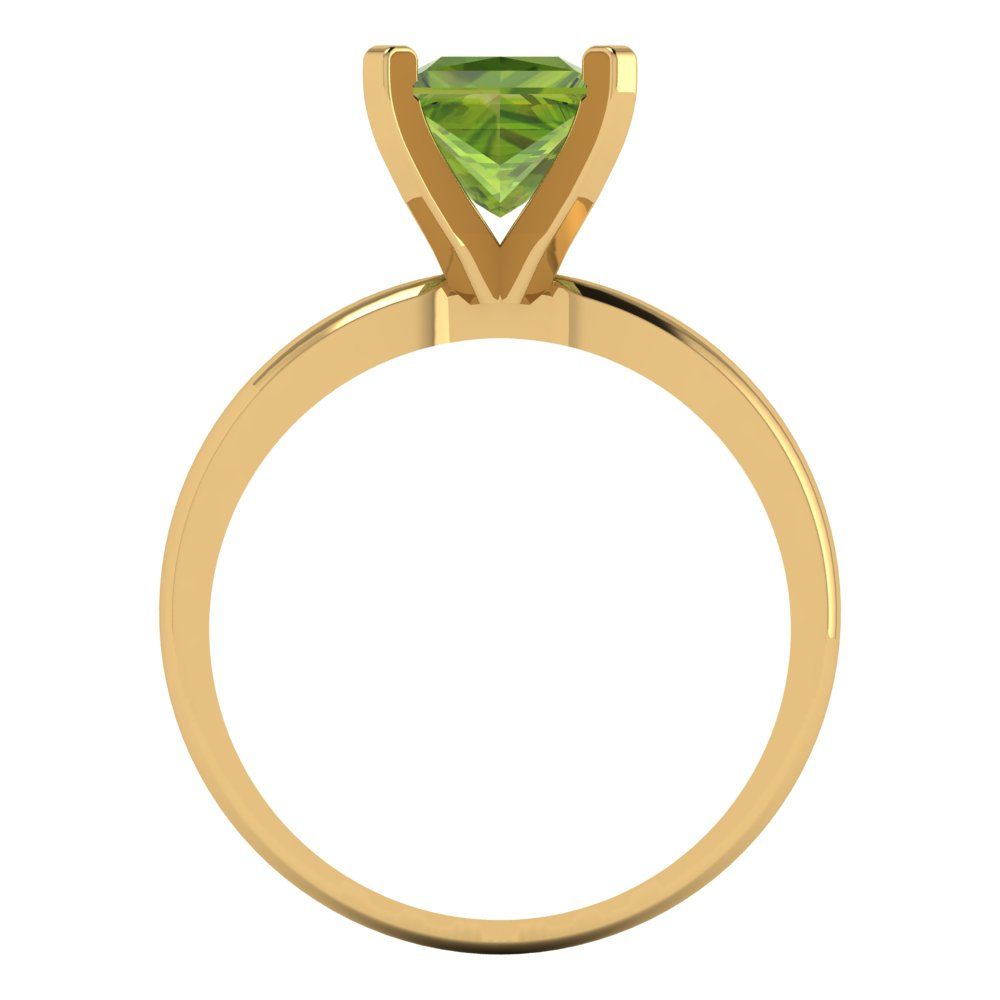 1.5 cttw Natural Peridot Solitaire  Engagement Ring - Solid Gold (Princess Cut,6.5mm)