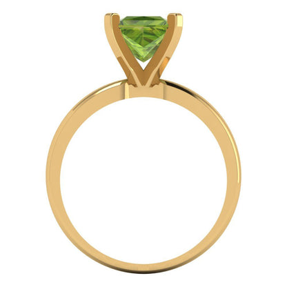 1.5 cttw Natural Peridot Solitaire  Engagement Ring - Solid Gold (Princess Cut,6.5mm)