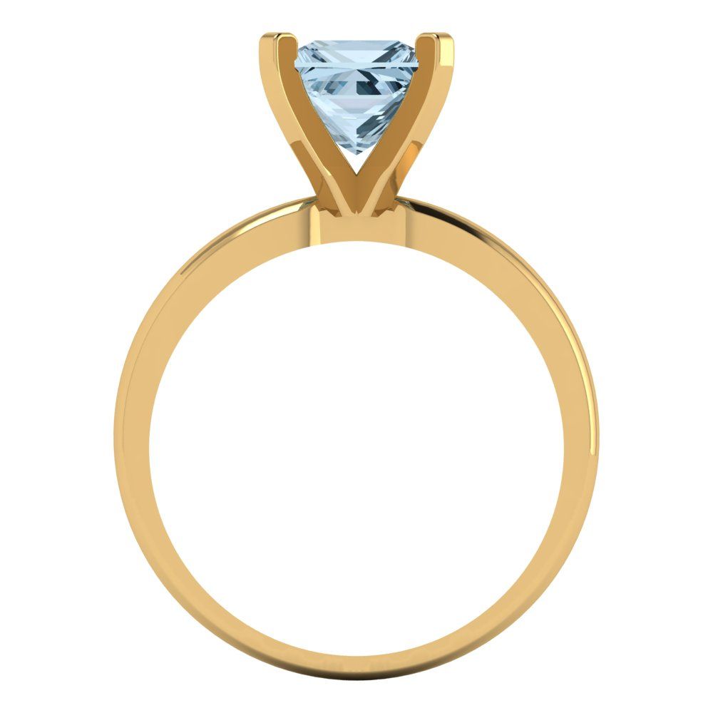 1.5 cttw Zirconia Simulated Blue Diamond Solitaire  Engagement Ring - Solid Gold (VVS1, Princess Cut,6.5mm)