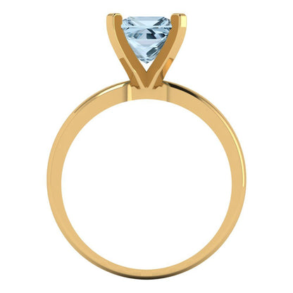 1.5 cttw Zirconia Simulated Blue Diamond Solitaire  Engagement Ring - Solid Gold (VVS1, Princess Cut,6.5mm)