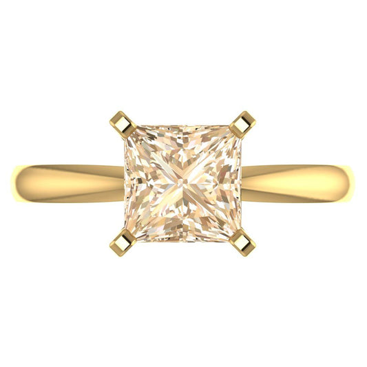 2 cttw Natural Morganite Solitaire  Engagement Ring - Solid Yellow Gold (VVS1, Princess Cut,7.0mm)