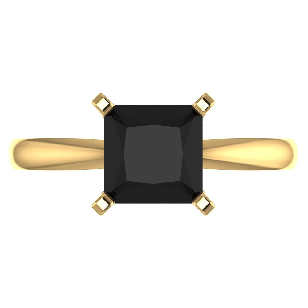 2 cttw Natural Onyx Solitaire  Engagement Ring - Solid Gold (Princess Cut,7.0mm)