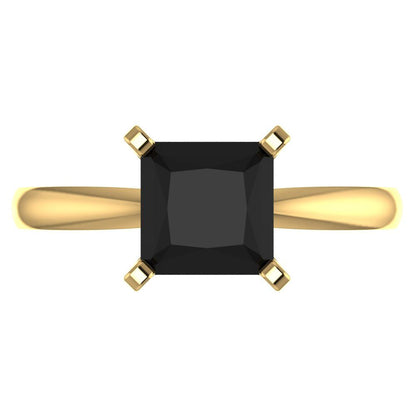 2 cttw Natural Onyx Solitaire  Engagement Ring - Solid Gold (Princess Cut,7.0mm)