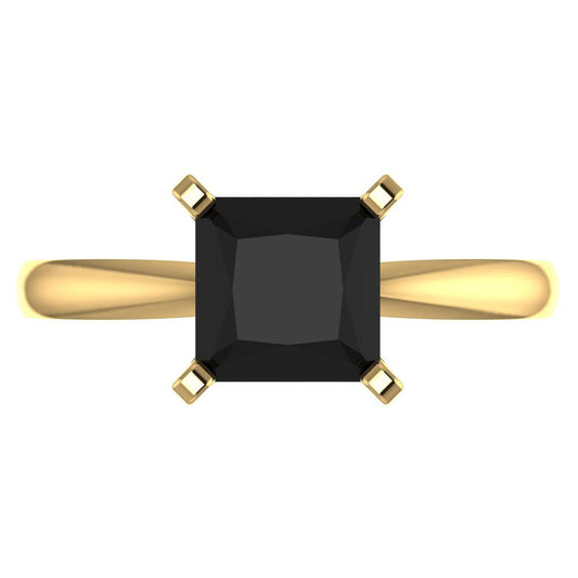 2 cttw Natural Onyx Solitaire  Engagement Ring - Solid Yellow Gold (VVS1, Princess Cut,7.0mm)