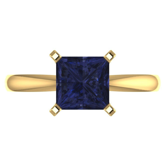 2 cttw Simulated Blue Sapphire Solitaire  Engagement Ring - Solid Yellow Gold (VVS1, Princess Cut,7.0mm)