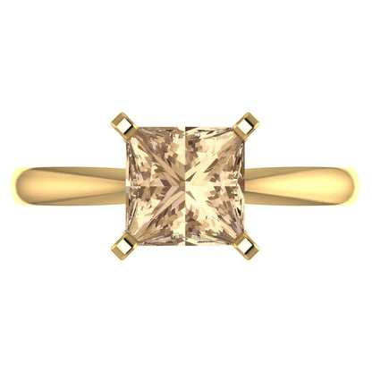 2 cttw Yellow Moissanite Solitaire  Engagement Ring - Solid Gold (Princess Cut,7.0mm)