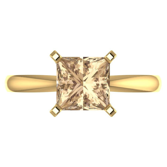 2 cttw Yellow Moissanite Solitaire  Engagement Ring - Solid Yellow Gold (VVS1, Princess Cut,7.0mm)
