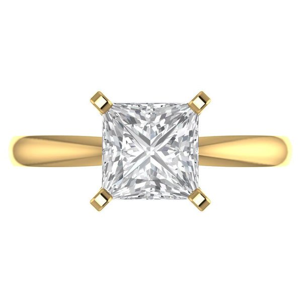 2 ct Brilliant Princess Cut Moissanite Stone Yellow Gold Solitaire Ring
