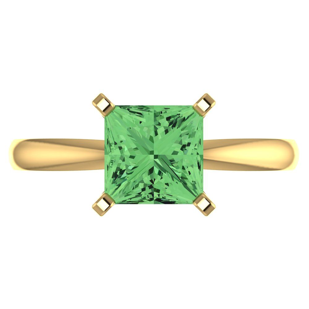 2 cttw Zirconia Simulated Green Diamond Solitaire  Engagement Ring - Solid Gold (VVS1, Princess Cut,7.0mm)