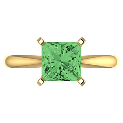 2 cttw Zirconia Simulated Green Diamond Solitaire  Engagement Ring - Solid Gold (VVS1, Princess Cut,7.0mm)