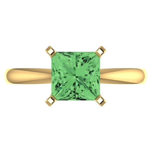 2 cttw Zirconia Simulated Green Diamond Solitaire  Engagement Ring - Solid Yellow Gold (VVS1, Princess Cut,7.0mm)
