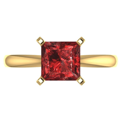 2 cttw Natural Garnet Solitaire  Engagement Ring - Solid Yellow Gold (VVS1, Princess Cut,7.0mm)