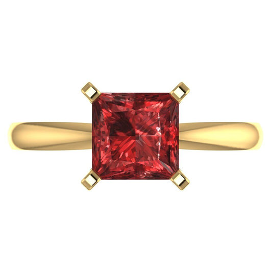 2 cttw Natural Garnet Solitaire  Engagement Ring - Solid Yellow Gold (VVS1, Princess Cut,7.0mm)