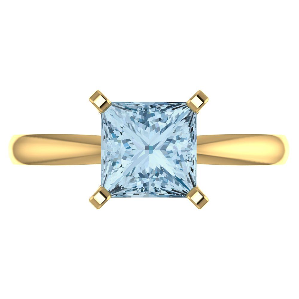 2 cttw Zirconia Simulated Blue Diamond Solitaire  Engagement Ring - Solid Gold (VVS1, Princess Cut,7.0mm)