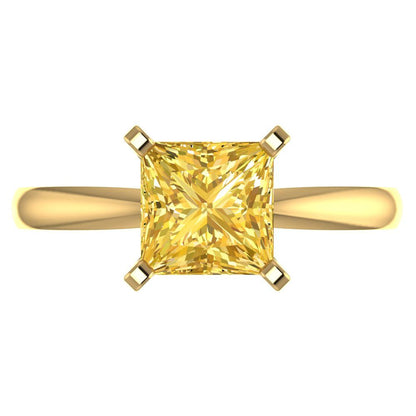 2 cttw Zirconia Simulated Yellow Diamond Solitaire  Engagement Ring - Solid Gold (VVS1, Princess Cut,7.0mm)