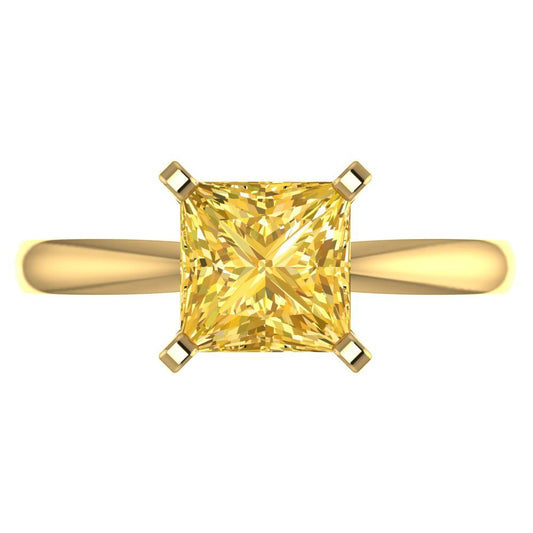 2 cttw Zirconia Simulated Yellow Diamond Solitaire  Engagement Ring - Solid Yellow Gold (VVS1, Princess Cut,7.0mm)
