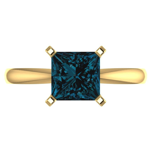 2 cttw Natural London Blue Topaz Solitaire  Engagement Ring - Solid Yellow Gold (VVS1, Princess Cut,7.0mm)