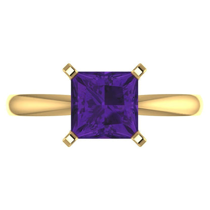 2 cttw Natural Amethyst Solitaire  Engagement Ring - Solid Gold (Princess Cut,7.0mm)