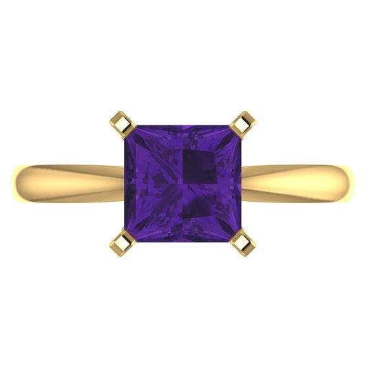 2 cttw Natural Amethyst Solitaire  Engagement Ring - Solid Yellow Gold (VVS1, Princess Cut,7.0mm)